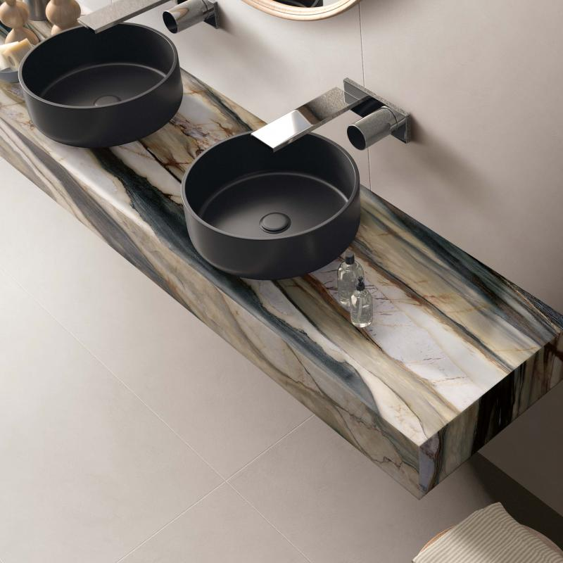 Płytka z gresu porcelanowego, efekt żywicy, biała, 60x120 cm - CS25064