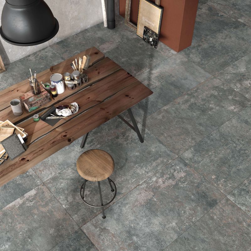 Płytka z gresu porcelanowego, nowoczesny industrialny efekt betonu, zielona, 60x120 cm - CS25042