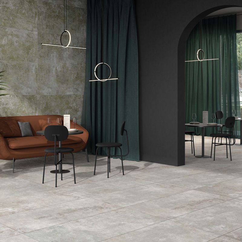Płytka z gresu porcelanowego, nowoczesny industrialny efekt betonu, jasnoszara, 60x120 cm - CS25040