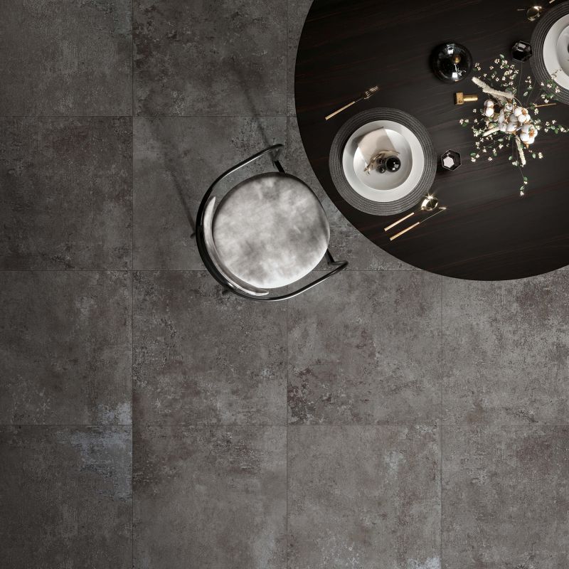 Płytka z gresu porcelanowego, nowoczesny industrialny efekt betonu, ciemna, 60x120 cm - CS25039
