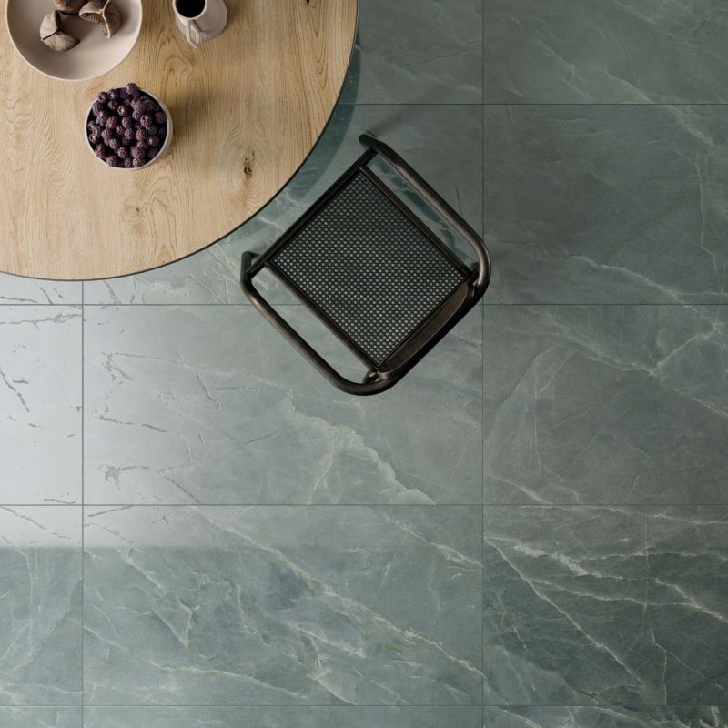 Płytka z gresu porcelanowego w efekcie marmuru, zielona, z użyleniem 3D, polerowana, 60x120 cm - CS25054