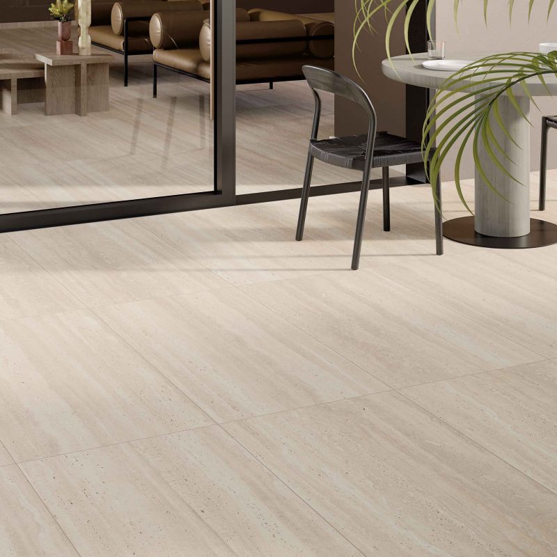 Gres porcelanowy z efektem trawertynu z żyłkowaniem ivory matowy 60x120 – 60012726
