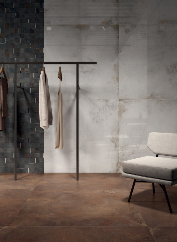 Płytka z gresu porcelanowego, nowoczesny efekt metalu, lodowobiała, 60x120 cm - CS25028