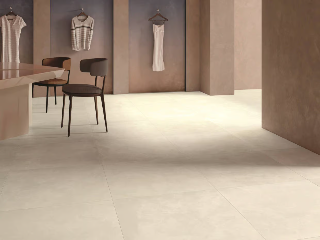 Płytka z gresu porcelanowego, efekt beton-żywica, jasna, 60x120 cm - CS25018
