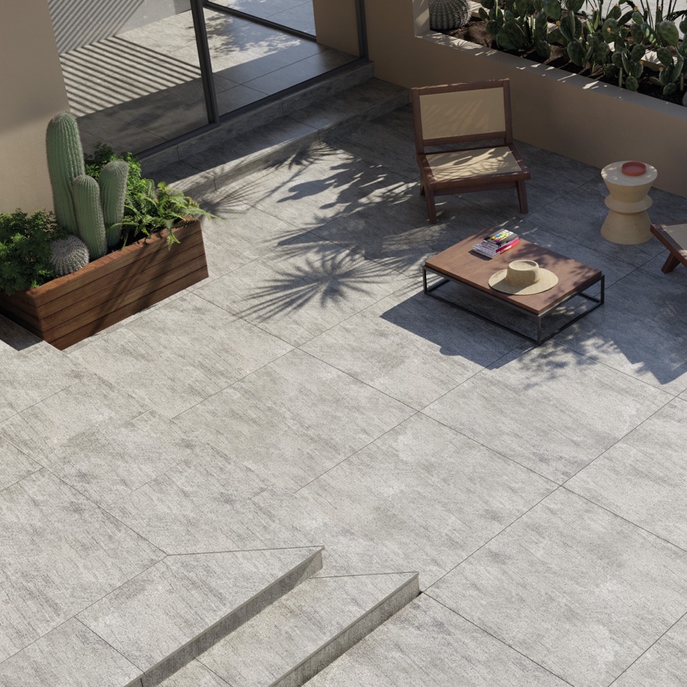 Szara płytka porcelanowa z efektem kamienia Basaltina 20 mm R11 Rt 60x120 - EBGY1572