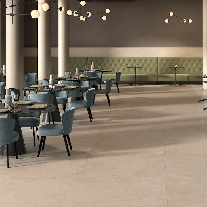 Beżowa nowoczesna płytka porcelanowa z efektem betonu 60X120 - Ecce395