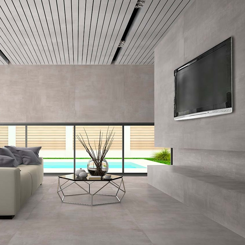 Szara płytka porcelanowa z efektem szczotkowanego betonu 120X120 - Ecge373