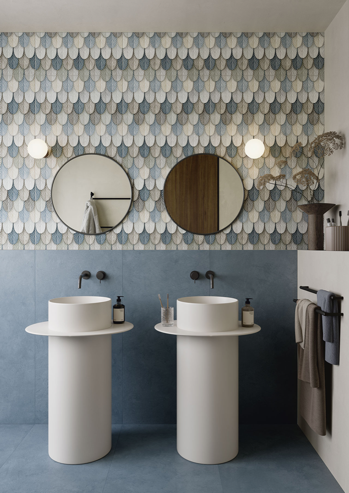 Płytka z gresu porcelanowego, efekt betonu, niebieska, 60x120 cm - CS25120