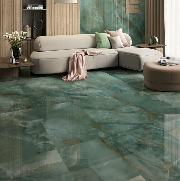 Gres porcelanowy z efektem onyksu morska zieleń połysk 60x120 – 03U6A05