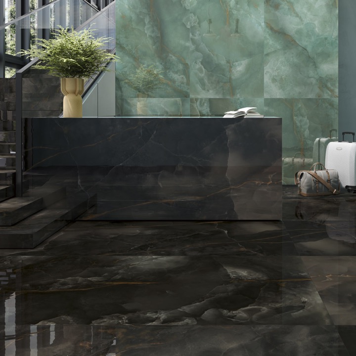Gres porcelanowy z efektem onyksu czarny chmurzysty połysk 60x120 – 03U6A04