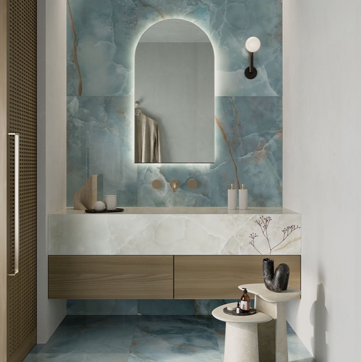 Gres porcelanowy z efektem onyksu niebieski połysk 60x120 – 03U6A06