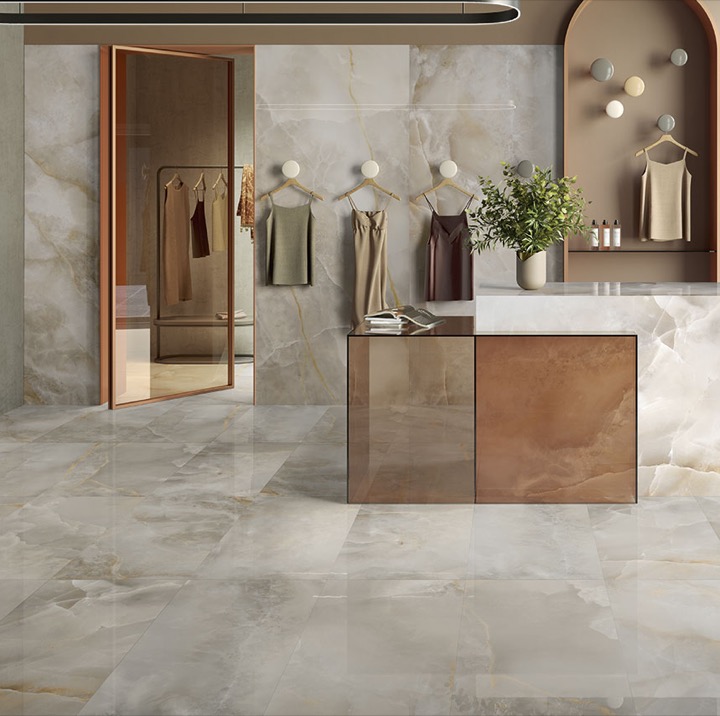 Gres porcelanowy z efektem onyksu perłowoszary połysk 60x120 – 03U6A03
