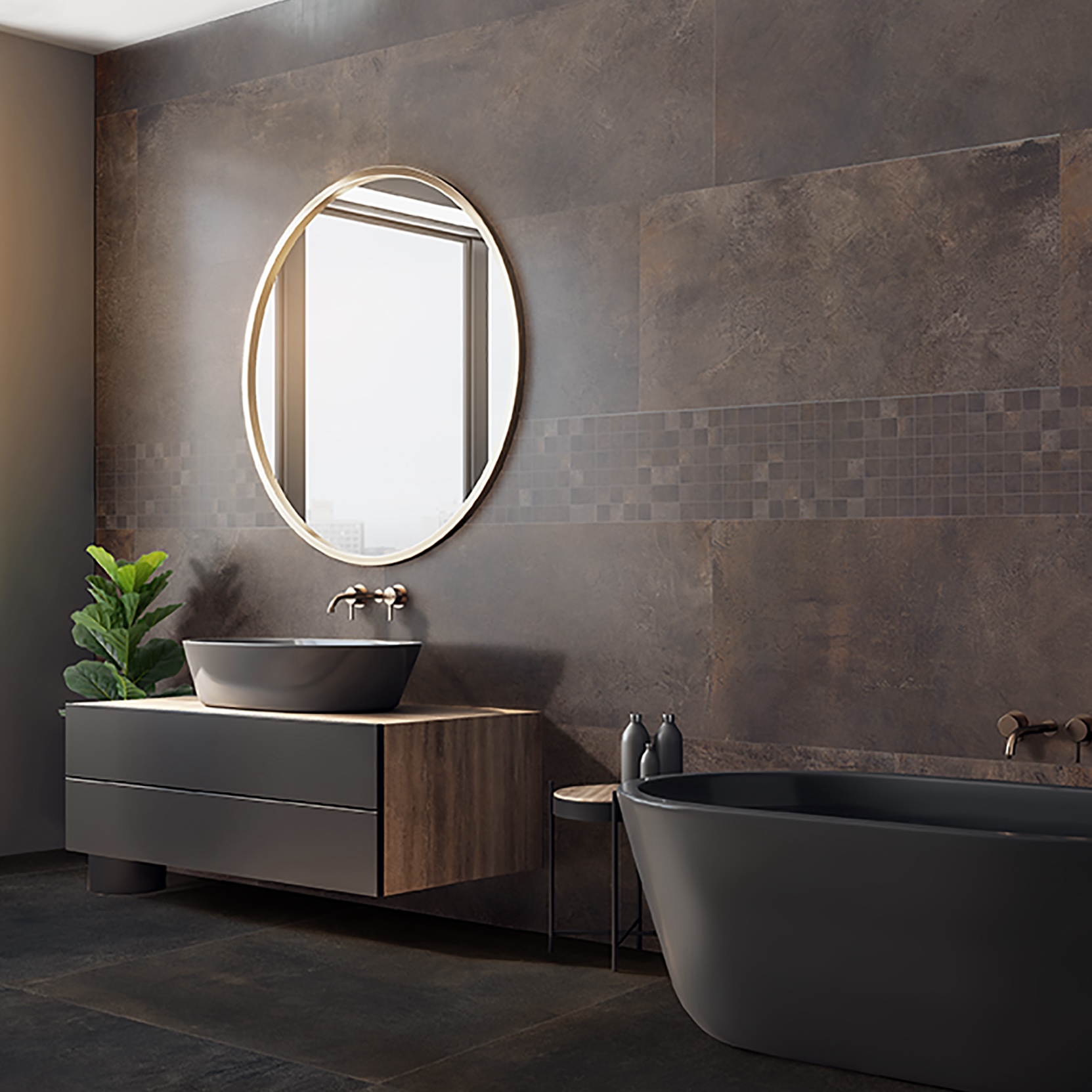Płytka porcelanowa z efektem metalicznego betonu w kolorze brązowym 60X120 - Embe510