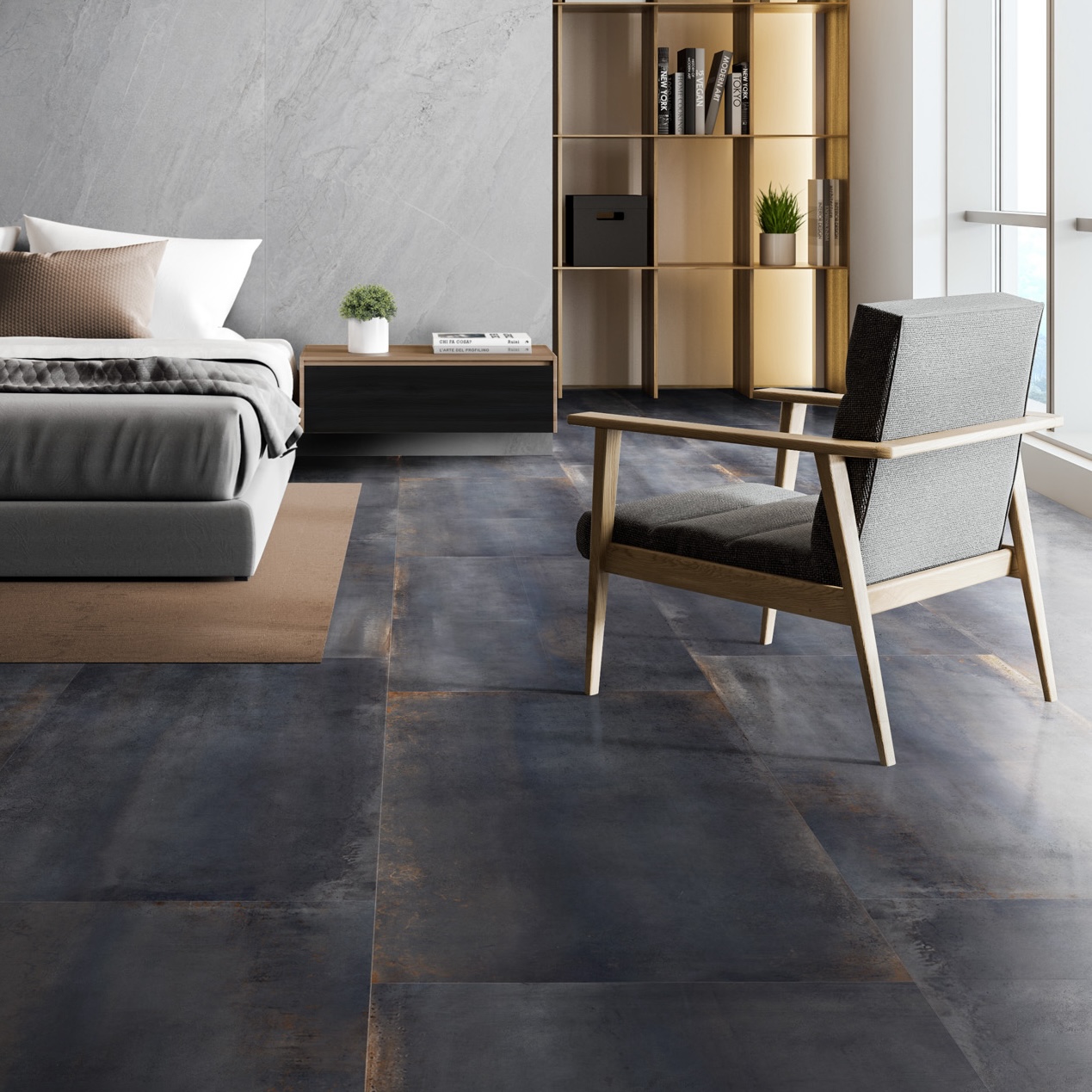 Płytka porcelanowa z efektem cementu w kolorze czarnego metalu 60X120 - Eopm625