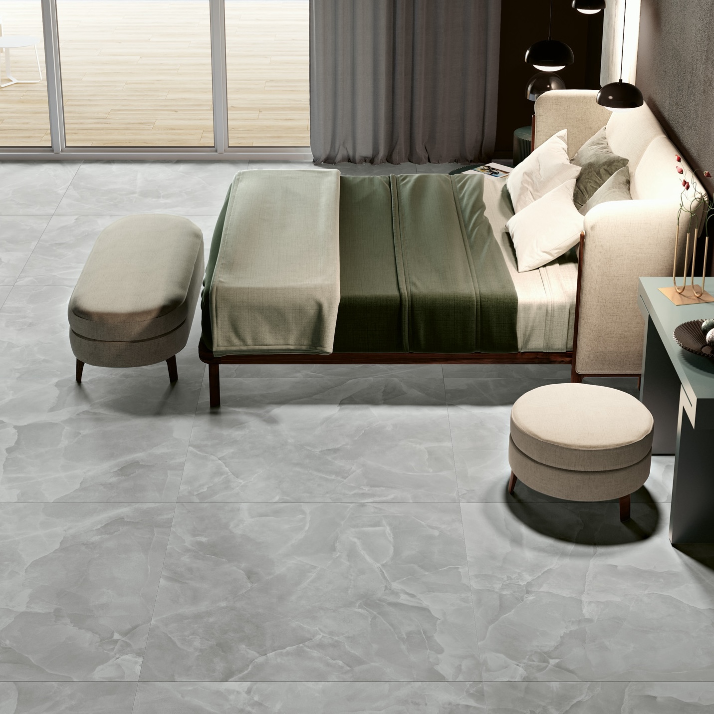 Płytka porcelanowa z efektem marmuru w kolorze matowego szarego onyksu 60X120 - Eoxg134