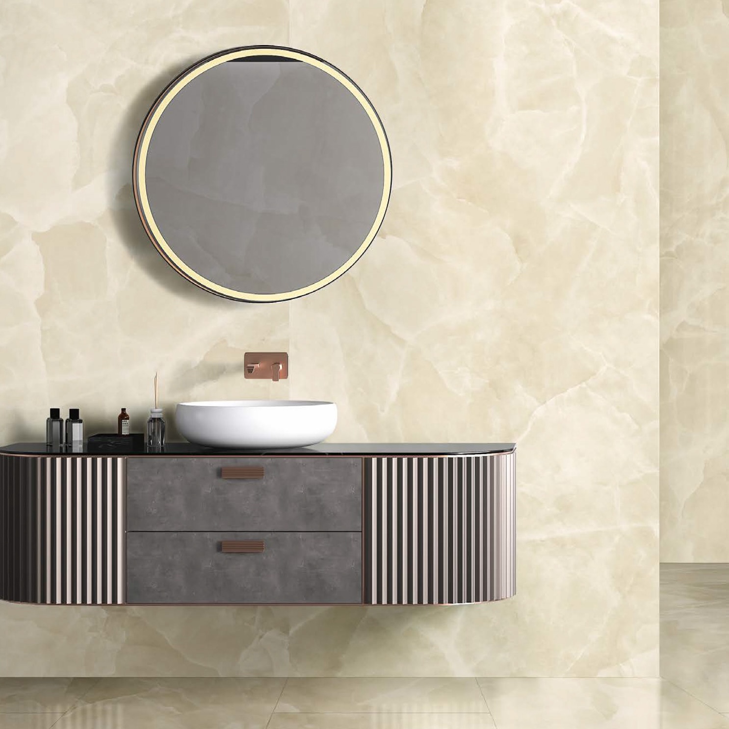 Płytka porcelanowa z efektem marmuru w kolorze polerowanego beżowego onyksu 60X120 - Eoxi128