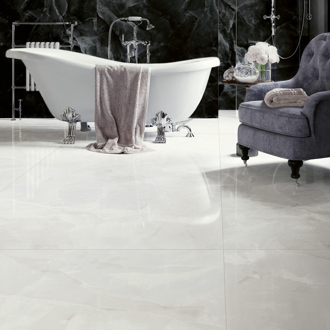 Polerowana płytka porcelanowa z efektem marmuru z białego onyksu 80X160 - Eoxw851