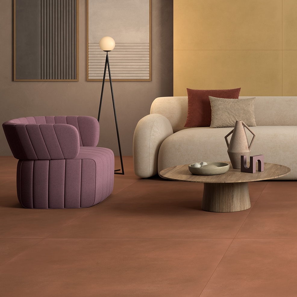 Płytka porcelanowa z efektem czerwonego cementu 120X120 - Erts699