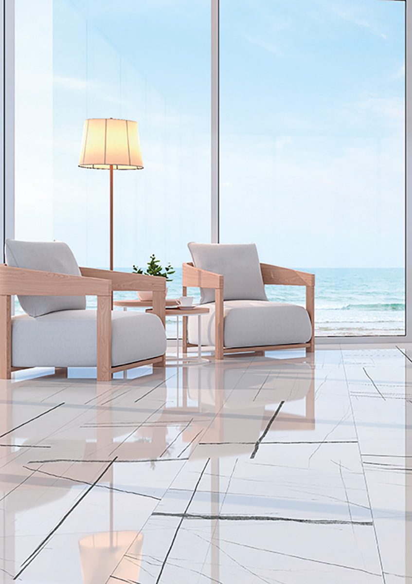 Polerowana biała nowoczesna płytka porcelanowa z efektem marmuru 60X120 - Esnw173