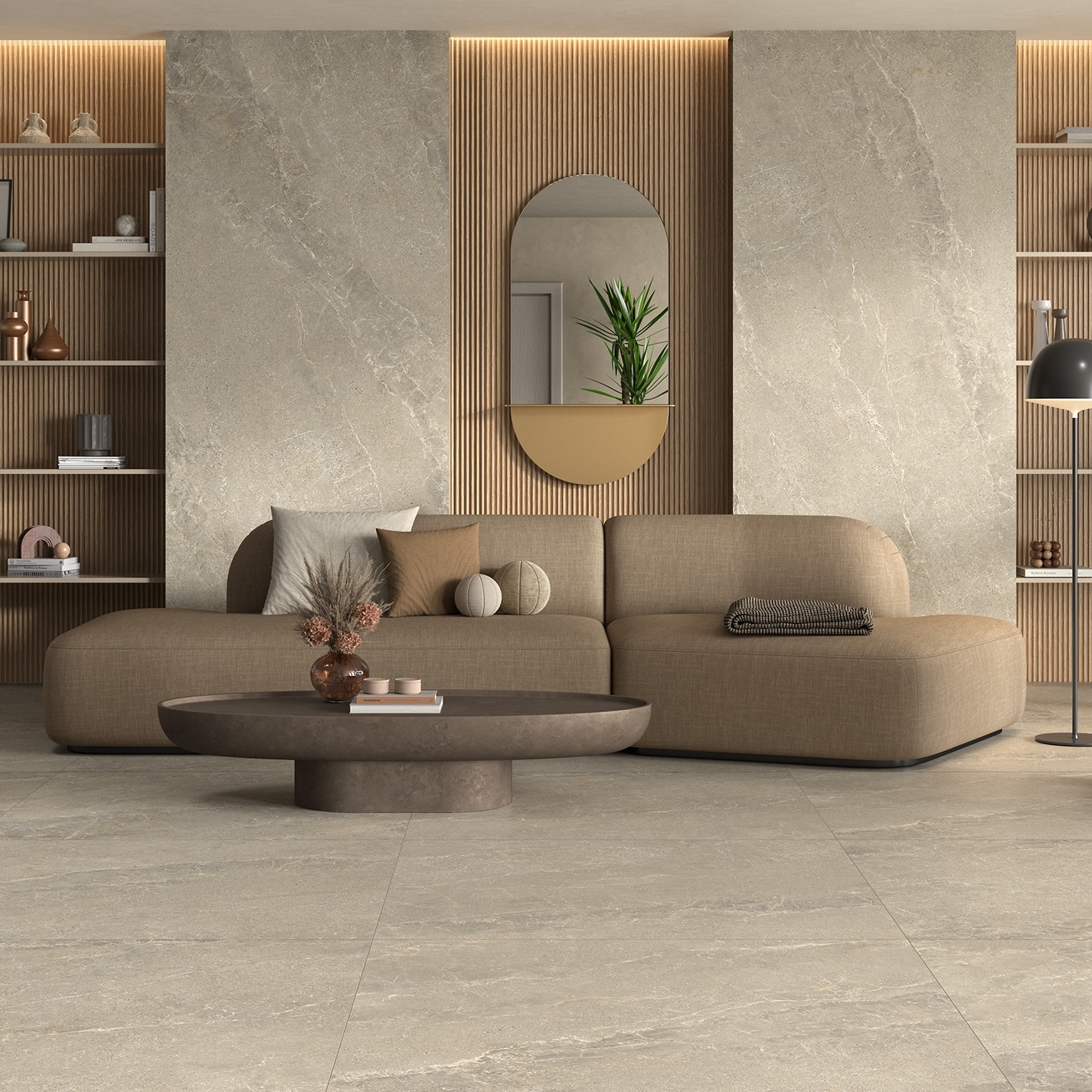 Płytka porcelanowa z efektem kamienia w kolorze beżowym 60X120 - Ewds1319