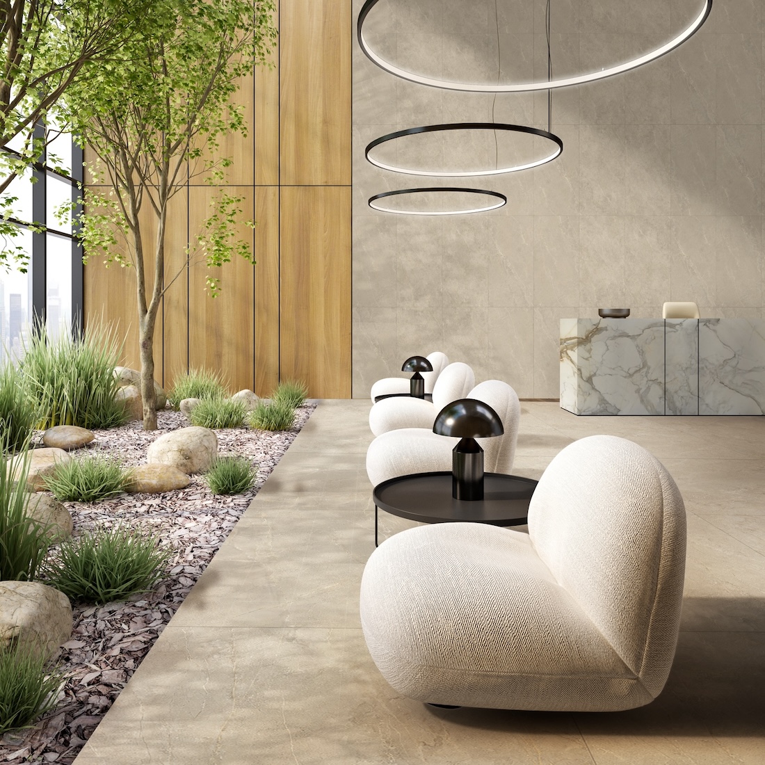 Antypoślizgowa beżowa płytka porcelanowa z efektem kamienia 60X60 - Ewds1330